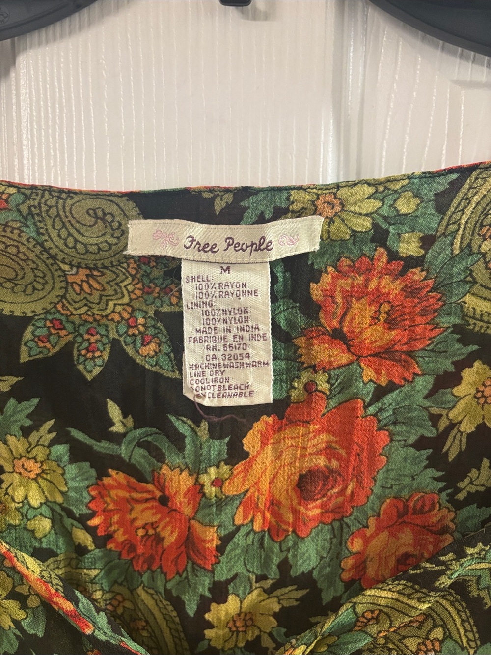 Free People Green Paisley Midi Dress with Orange Floral Print - Picture 2 of 4